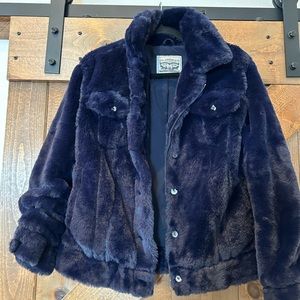 Faux fur navy jacket. Never worn. Too small for me. Levi medium